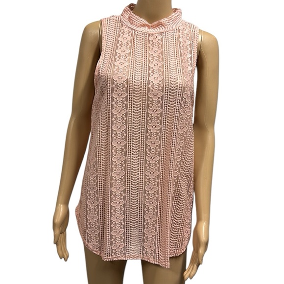 Kali Reve Pink Lace Sleeveless Keyhole Back Semi Sheer Tank Blouse Womens XL - Picture 5 of 8